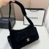 3-69 Chanel Large Bowling Bag Velvet Effect Nylon Gold Tone Black 10.6 Inches AS5054 B21379 94305