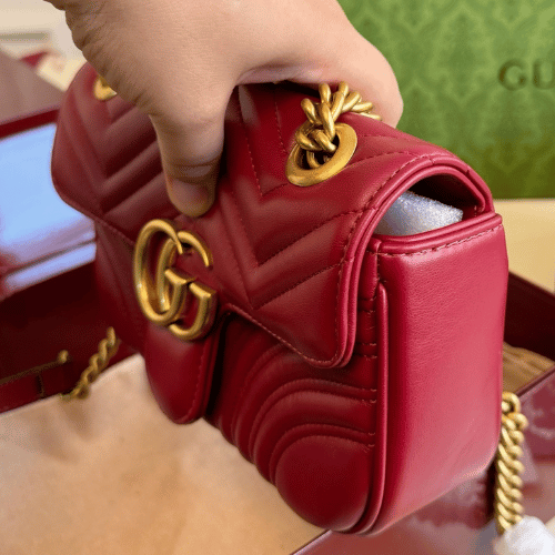 Gucci Gg Marmont Small Matelassé Shoulder Bag Burgundy 8.7 Inches