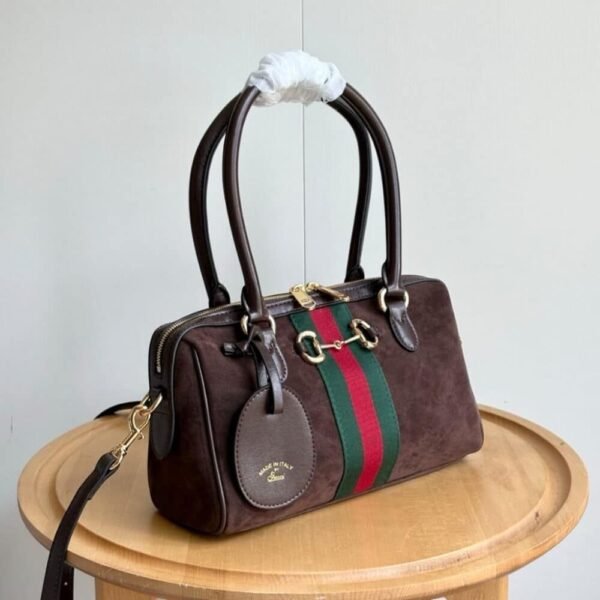 3-8-1.jpg Gucci Borsetto Medium Boston Bag Suede Leather Dark Brown 11 Inches 866732 AAGIR 2146