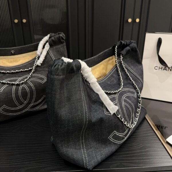 Chanel Coco Cabas Shopping Bag Denim Dark Blue 14.2 Inches