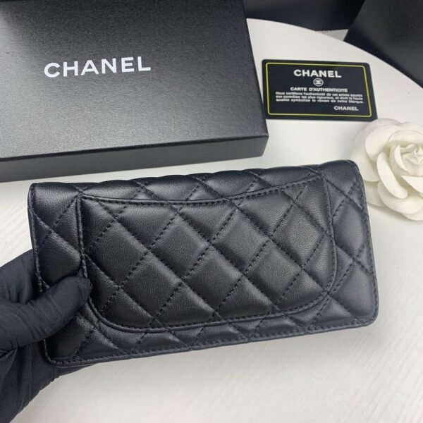 Chanel Quilted Classic Long Flap Wallet With Silver Hardware Black 7.6 Inches