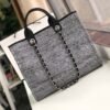 Chanel Deauville Tote Raffia Canvas Bag Black 14.9 Inches