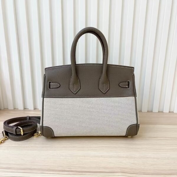 Hermes Birkin 25 Two Tone Toile Canvas Gold Hardware Grey 25Cm