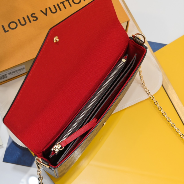 Louis Vuitton Pochette Félicie Damier Ebene Cerise Red 8.3 Inches N40492
