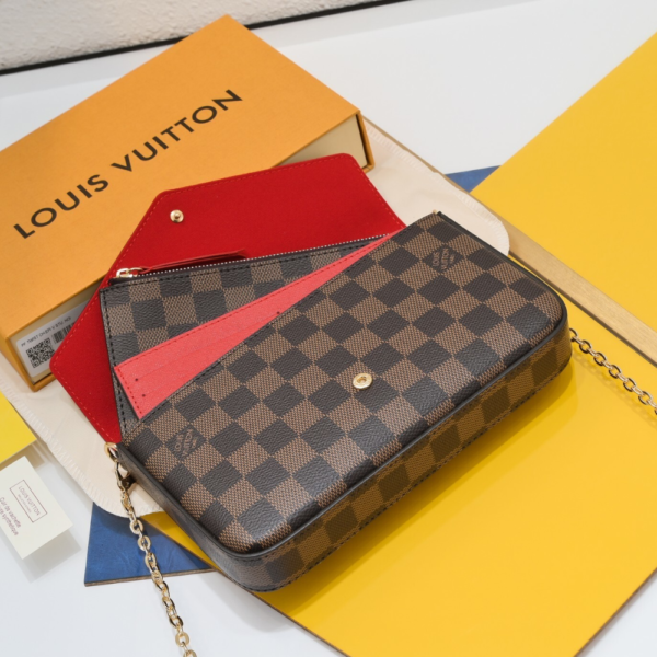 Louis Vuitton Pochette Félicie Damier Ebene Cerise Red 8.3 Inches N40492