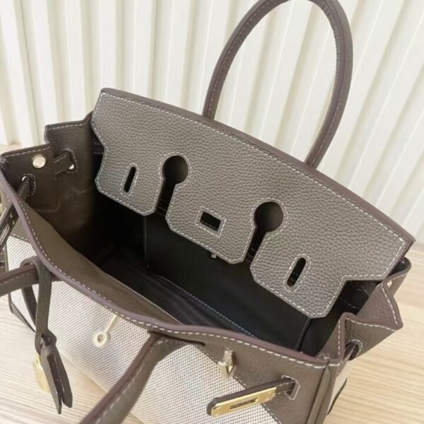 Hermes Birkin 25 Two Tone Toile Canvas Gold Hardware Grey 25Cm