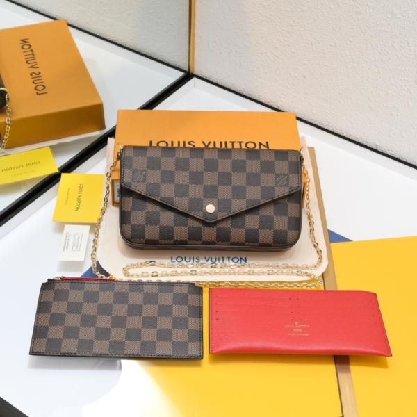 Louis Vuitton Pochette Félicie Damier Ebene Cerise Red 8.3 Inches N40492