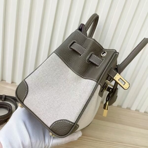 Hermes Birkin 25 Two Tone Toile Canvas Gold Hardware Grey 25Cm