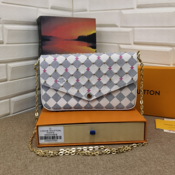 Louis Vuitton Pochette Félicie Damier Azur Fuchsia 8.3 Inches N64616