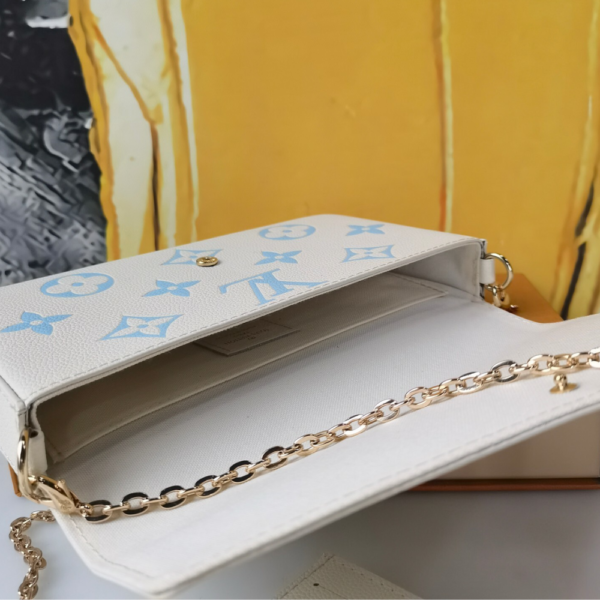 Louis Vuitton Pochette Félicie Monogram Empreinte Latte White / Candy Blue 8.3 Inches M83025