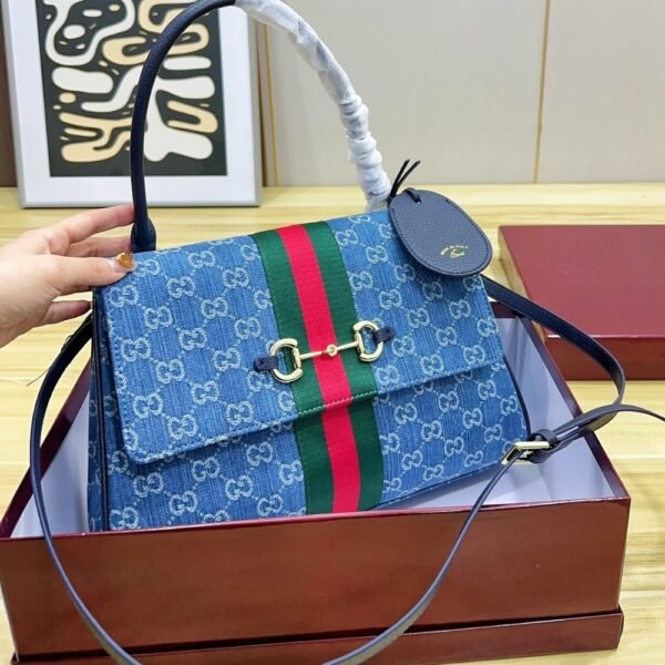 Gucci Paparazzo Medium Top Handle Bag Blue Denim 12.6 Inches