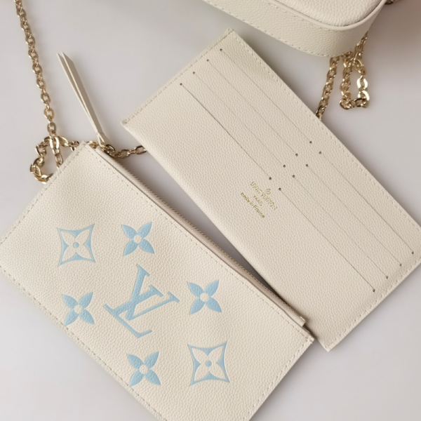 Louis Vuitton Pochette Félicie Monogram Empreinte Latte White / Candy Blue 8.3 Inches M83025