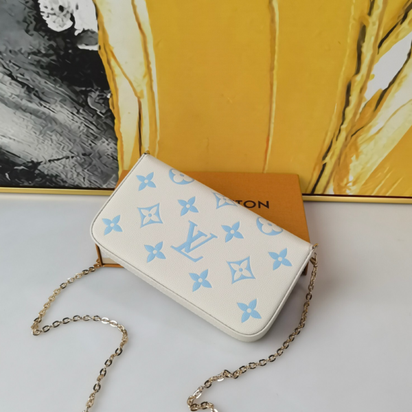 Louis Vuitton Pochette Félicie Monogram Empreinte Latte White / Candy Blue 8.3 Inches M83025