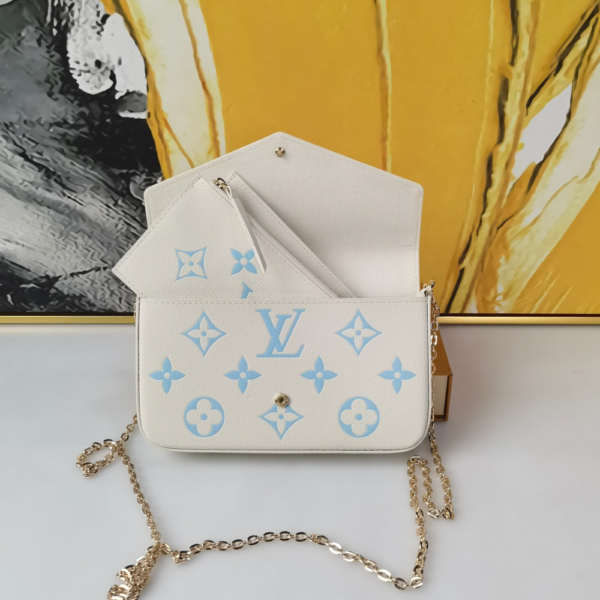 Louis Vuitton Pochette Félicie Monogram Empreinte Latte White / Candy Blue 8.3 Inches M83025