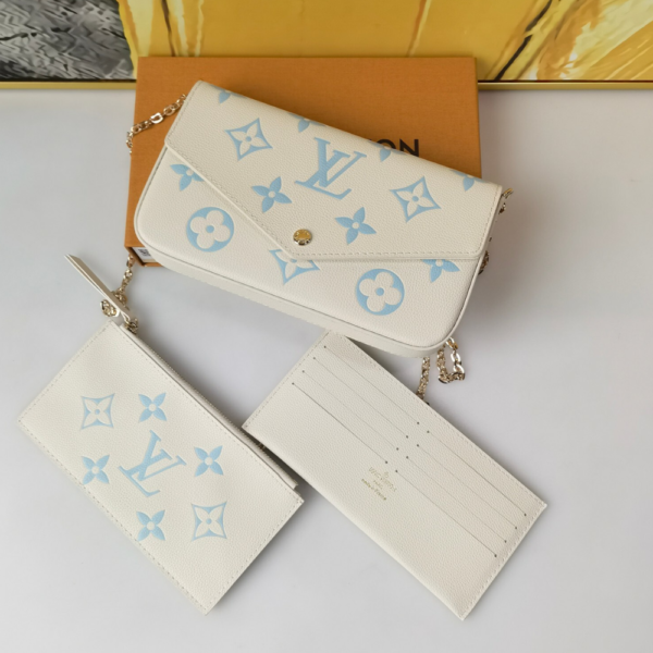 Louis Vuitton Pochette Félicie Monogram Empreinte Latte White / Candy Blue 8.3 Inches M83025