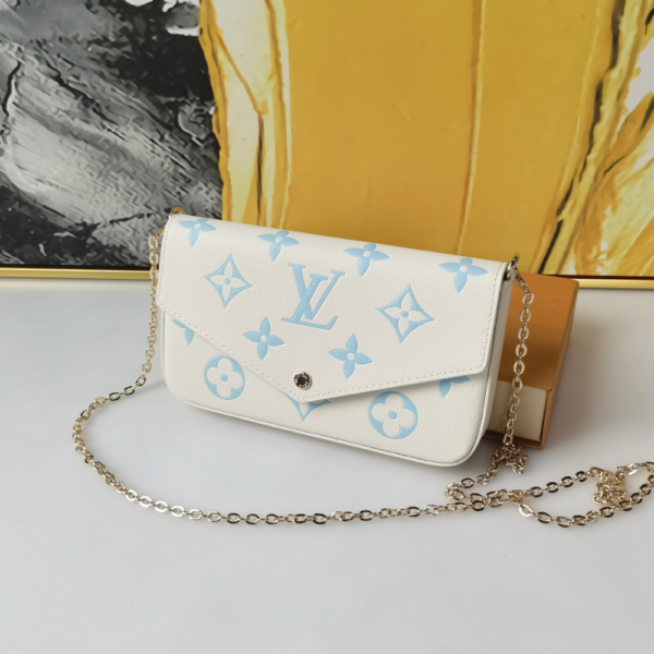 Louis Vuitton Pochette Félicie Monogram Empreinte Latte White / Candy Blue 8.3 Inches M83025