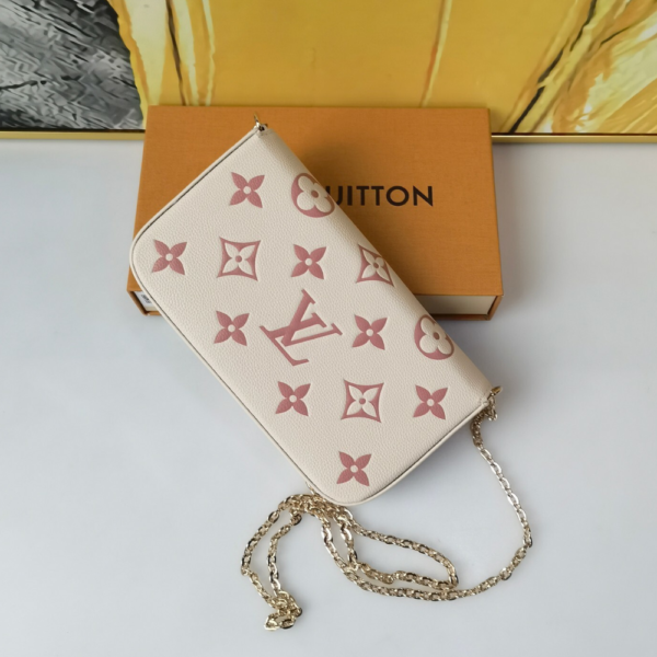 368-1 Louis Vuitton Pochette Félicie Monogram Empreinte Latte White / Candy Pink 8.3 Inches M83025