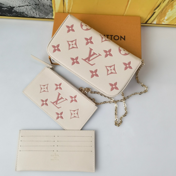 370-1 Louis Vuitton Pochette Félicie Monogram Empreinte Latte White / Candy Pink 8.3 Inches M83025