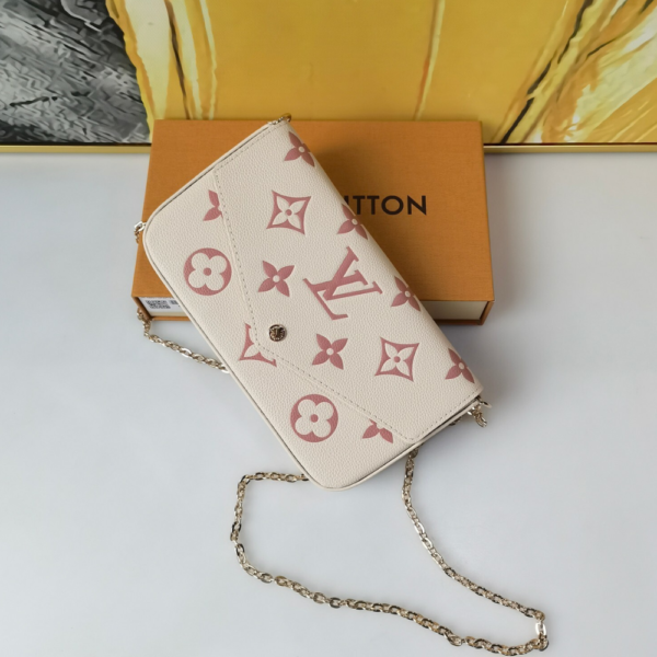 371-1 Louis Vuitton Pochette Félicie Monogram Empreinte Latte White / Candy Pink 8.3 Inches M83025