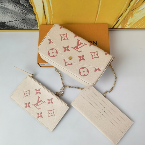 373-1 Louis Vuitton Pochette Félicie Monogram Empreinte Latte White / Candy Pink 8.3 Inches M83025