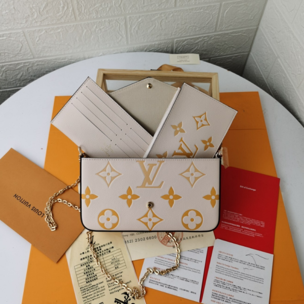 385-1 Louis Vuitton Pochette Félicie Monogram Empreinte Beige Gold 8.3 Inches M80498
