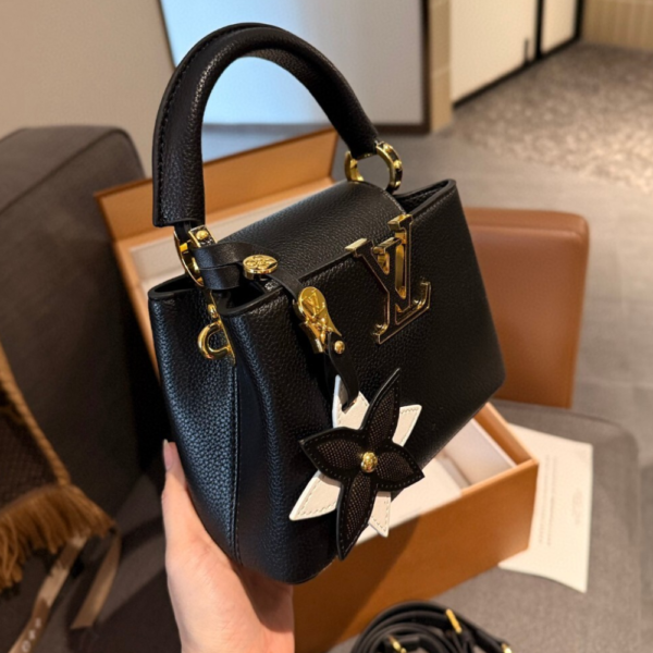 Louis Vuitton Capucines Mini With Flower Charm Black 8.7 Inches