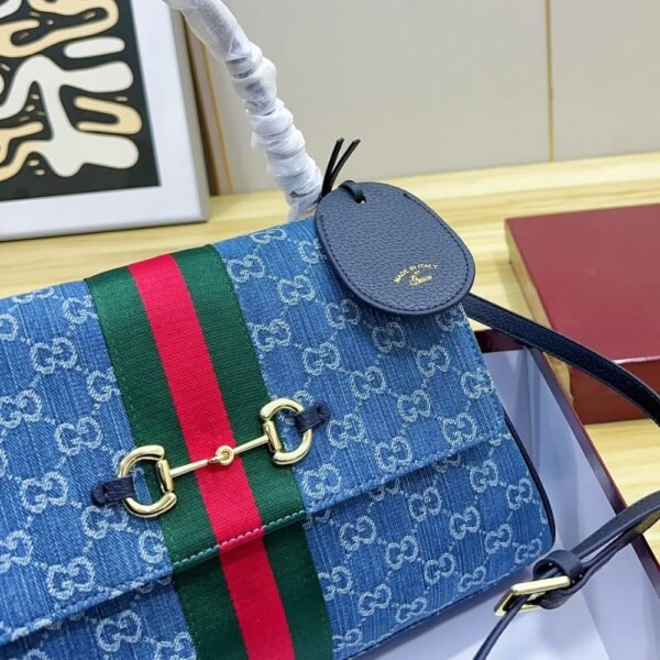 Gucci Paparazzo Medium Top Handle Bag Blue Denim 12.6 Inches