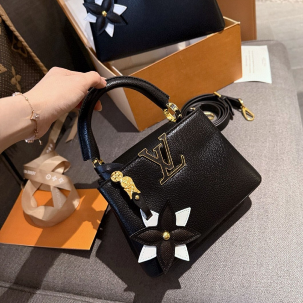 Louis Vuitton Capucines Mini With Flower Charm Black 8.7 Inches