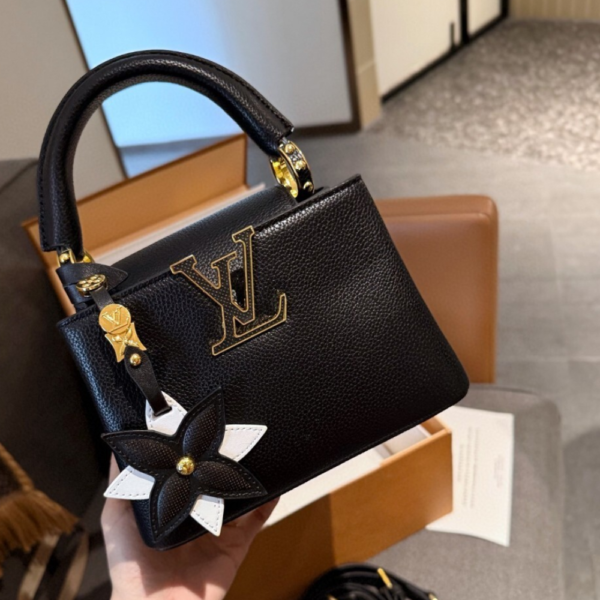 Louis Vuitton Capucines Mini With Flower Charm Black 8.7 Inches