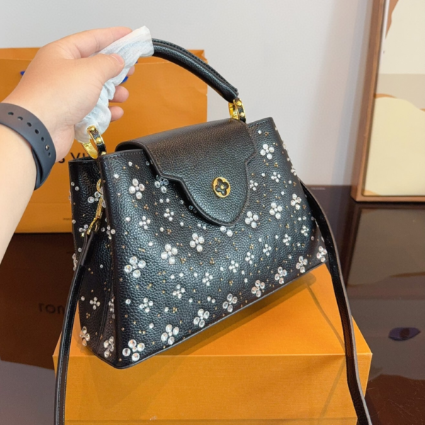 Louis Vuitton Capucines BB Black With Flower Studs Black 10.6 Inches