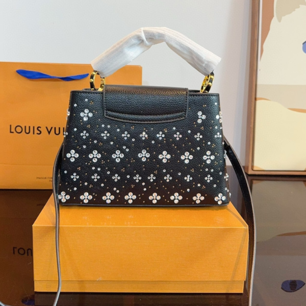 Louis Vuitton Capucines BB Black With Flower Studs Black 10.6 Inches