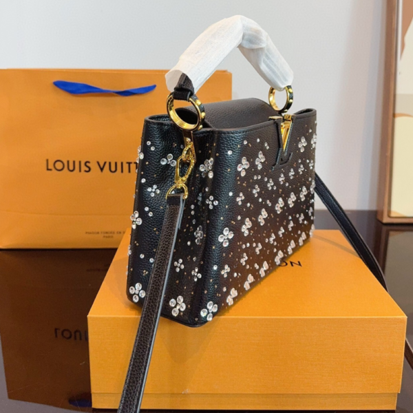 Louis Vuitton Capucines BB Black With Flower Studs Black 10.6 Inches