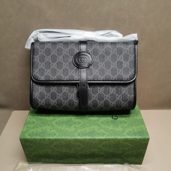 Gucci Gg Supreme Flap Messenger Bag Black 9.8 Inches