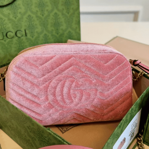 Gucci Gg Marmont Velvet Camera Bag Pink 9.4 Inches