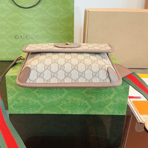 Gucci Tiger Head Gg Small Shoulder Bag Brown 9.4 Inches