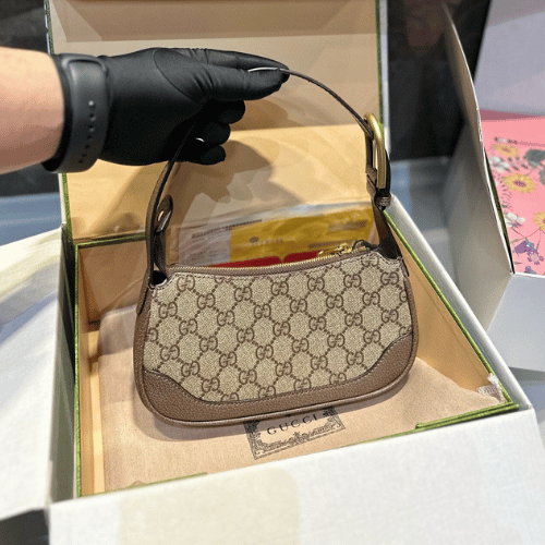 Gucci Tiger Head Gg Small Shoulder Bag Beige 8.6 Inches