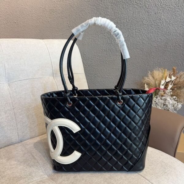 Chanel Cambon Line Medium Tote Bag In Black 11 Inches