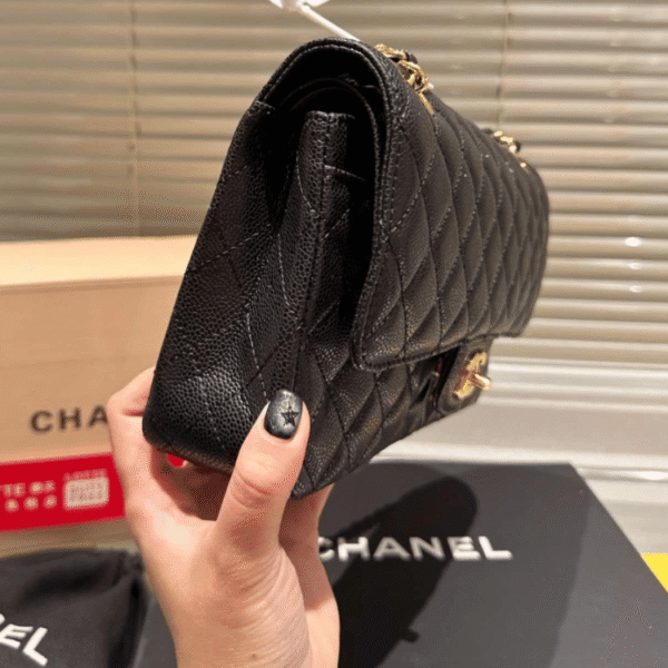 Chanel Medium Classic Handbag Grained And Gold Tone Metal Black 10.2 Inches A01113 Y01864 C3906