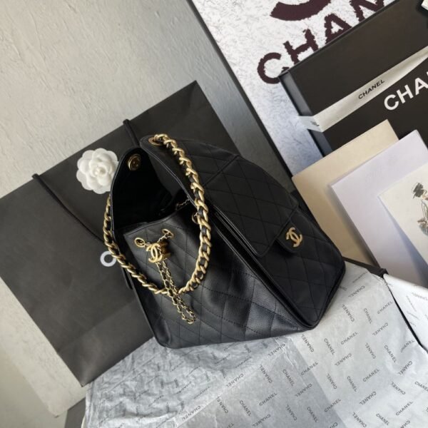 [Premium Quality] – Chanel 25 Small Handbag Grained And Gold Tone Metal Black 10.2 Inches As5293 B20304 94305