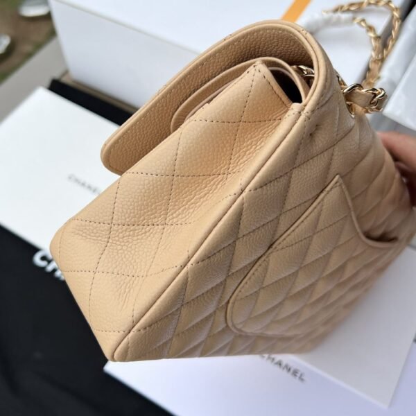 [Premium Quality] – Chanel Classic Grain Gold Hardware Handbag Beige 9.8 Inches A01112