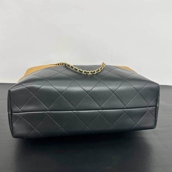 [Premium Quality] Chanel Shopping Bag Shiny And Gold Tone Metal Beige Black 14.2 Inches As5657 B20827 U1536