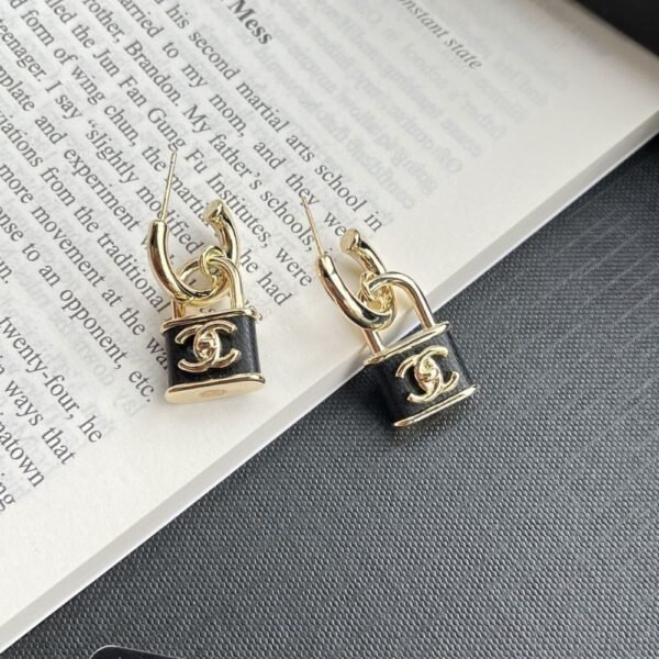 Chanel Padlock Drop Earrings With Black Enamel ABG000 B20851 U1561