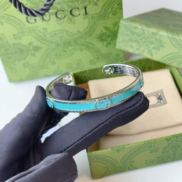 Gucci Cuff Bracelet Interlocking Gg Sterling Silver Turquoise Enamel