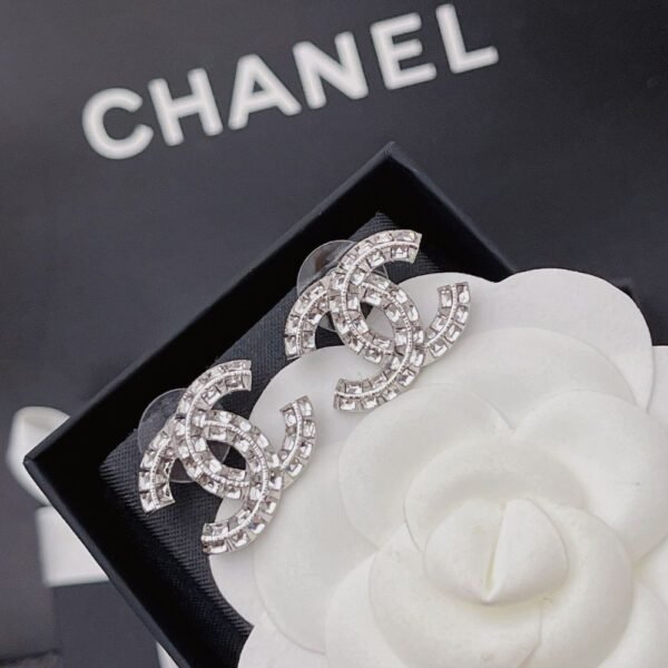 Chanel Cc Crystal Stud Earrings Metal Silver