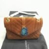 Saint Laurent Envelope Medium Matelassé Suede Shoulder Bag Brown 9.6 Inches