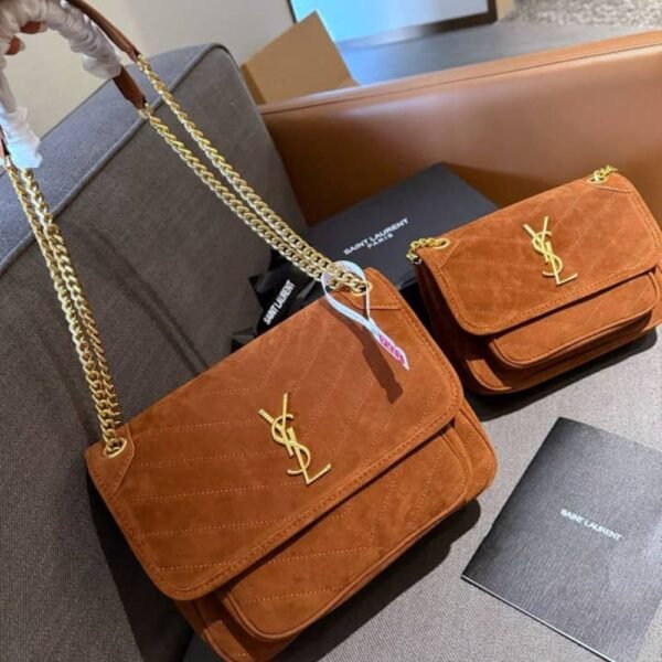 4-174 Saint Laurent Niki Baby Chain Bag In Suede Brown 11 Inches 6237483