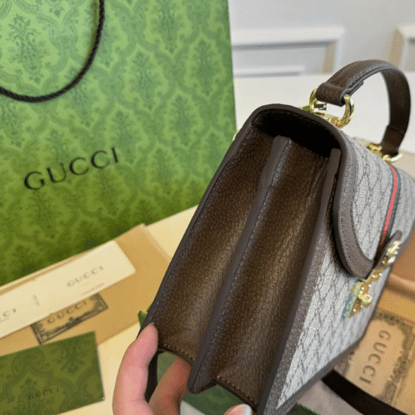 Gucci Ophidia Top Handle Bag Brown 9.8 Inches 651055 96LWX 8745