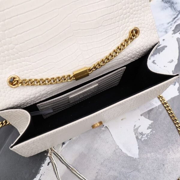 Saint Laurent Kate Medium Tassel In Crocodile White 9.4 Inches