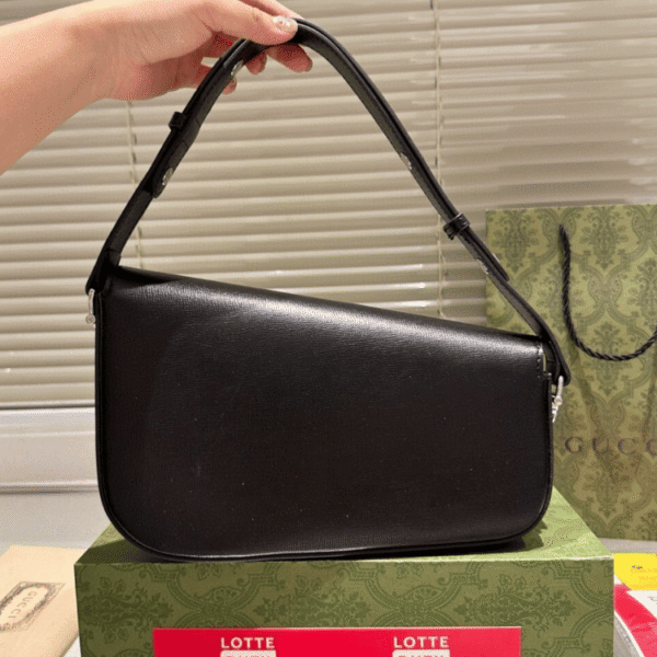 Gucci Horsebit 1955 Asymmetric Shoulder Bag Black 7.9 Inches