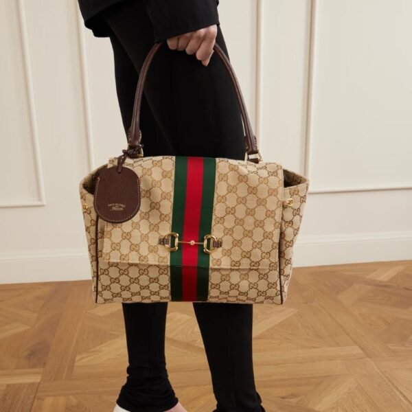 Gucci Paparazzo Medium Top Handle Bag GG Canvas Sand Brown 12.6 Inches